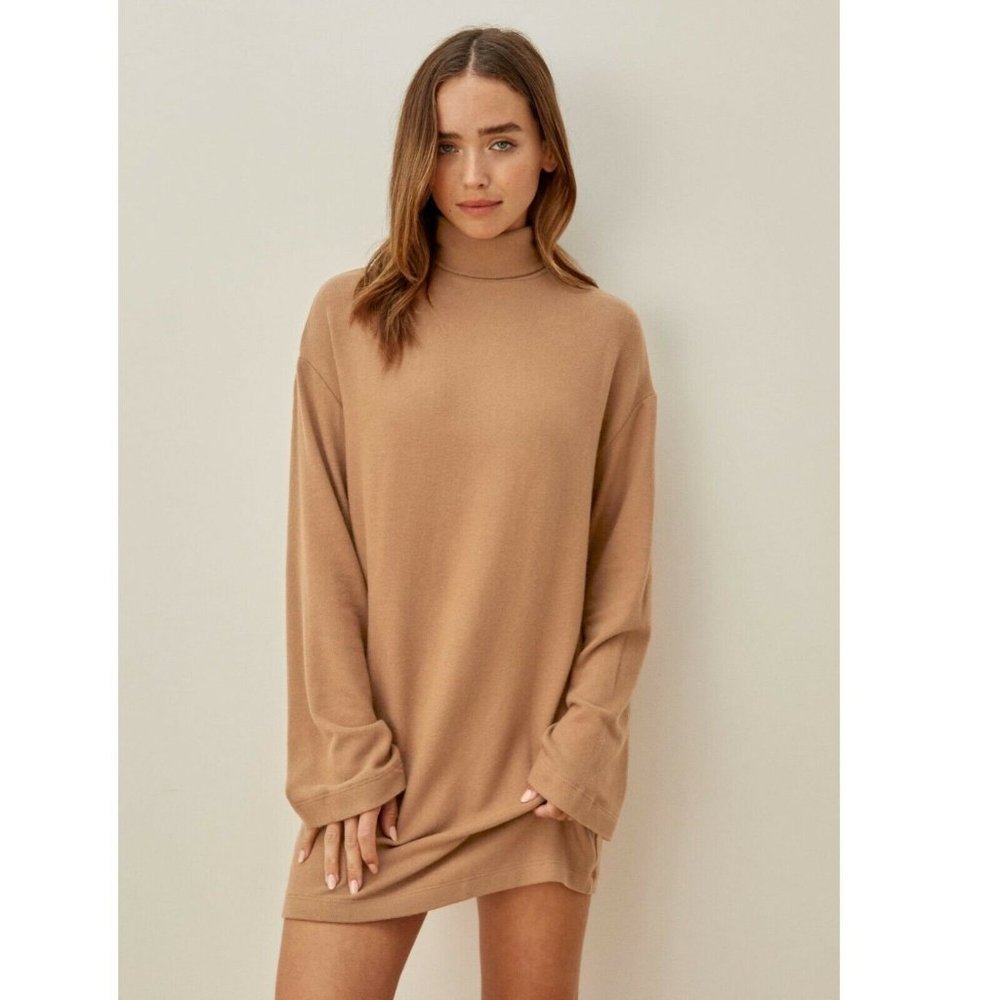 Reformation Womens Butterscotch Aspen Long Sleeve Turtleneck Sweater Dress Sz XS